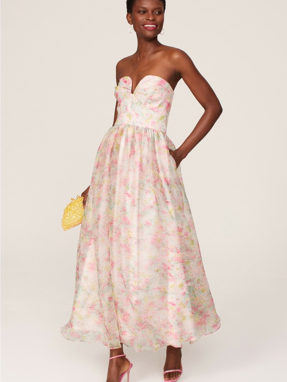 ML Monique Lhuillier Floral Organza Sweetheart Gown - Size 8